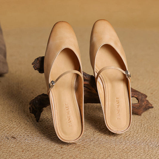 LORÉVA Almond Toe Leather Mary Jane Mules