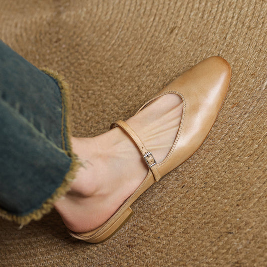 LORÉVA Almond Toe Leather Mary Jane Mules