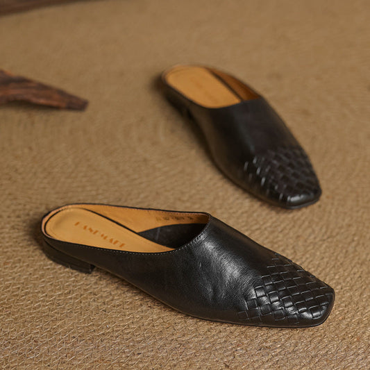 LORÉVA Woven Leather Square Toe Mules