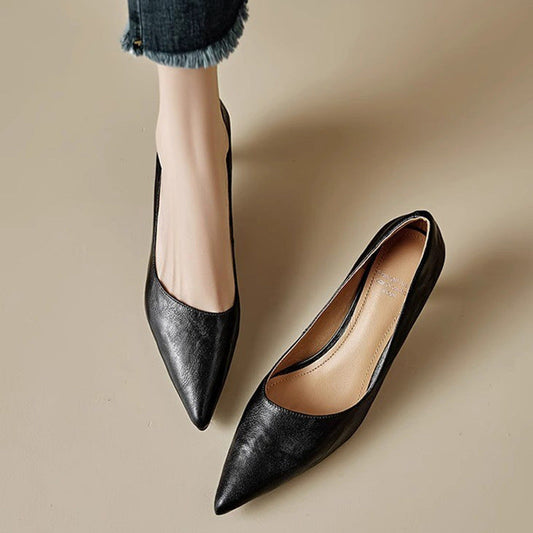 LORÉVA Genuine Leather Pointed-Toe Kitten Heels