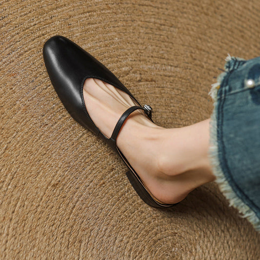 LORÉVA Almond Toe Leather Mary Jane Mules