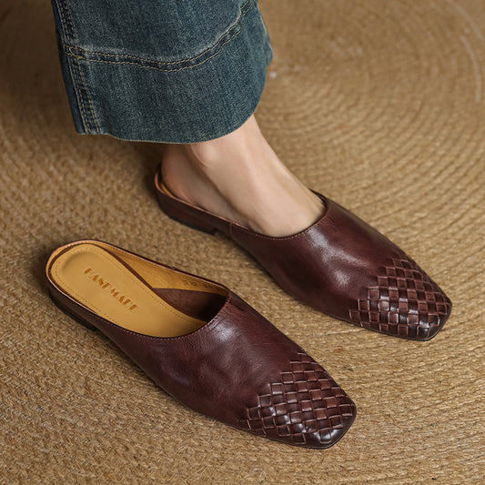 LORÉVA Woven Leather Square Toe Mules