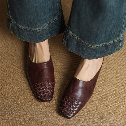 LORÉVA Woven Leather Square Toe Mules