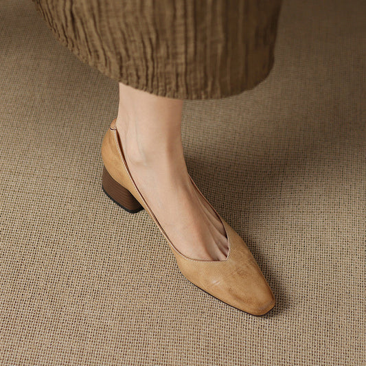LORÉVA Genuine Leather Block Heel Pumps