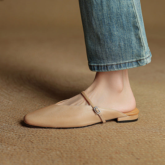 LORÉVA Leather Mary Jane Mules Square Toe