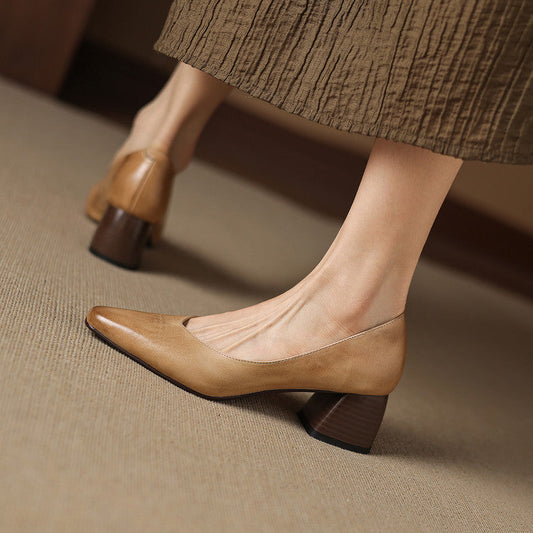 LORÉVA Genuine Leather Block Heel Pumps
