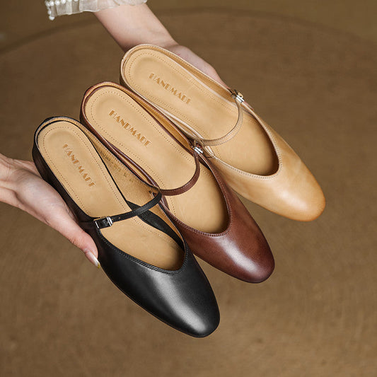 LORÉVA Almond Toe Leather Mary Jane Mules