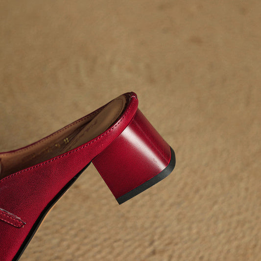 LORÉVA Buckled Strap Square Toe Leather Mules