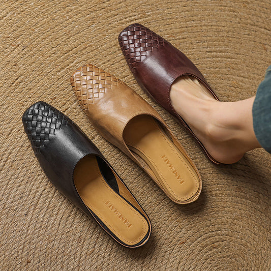 LORÉVA Woven Leather Square Toe Mules