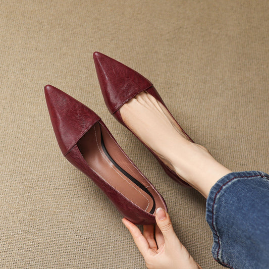 LORÉVA Distressed Leather Pointed-Toe Kitten Heel Pumps
