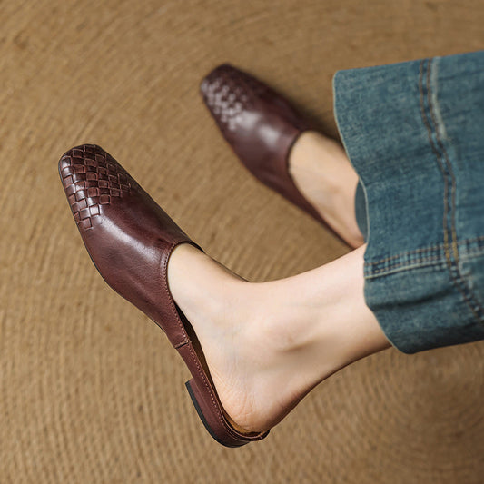 LORÉVA Woven Leather Square Toe Mules