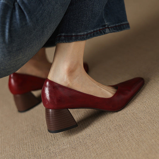 LORÉVA Genuine Leather Block Heel Pumps