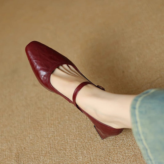 LORÉVA Leather Mary Jane Block Heel Pumps