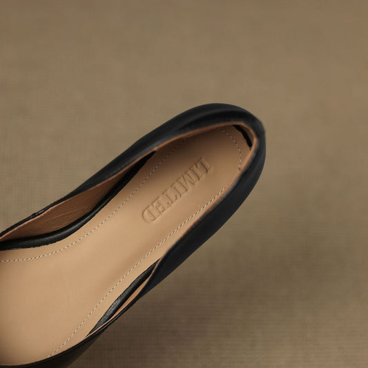 LORÉVA Burnished Leather Pointed-Toe Block Heel Flats