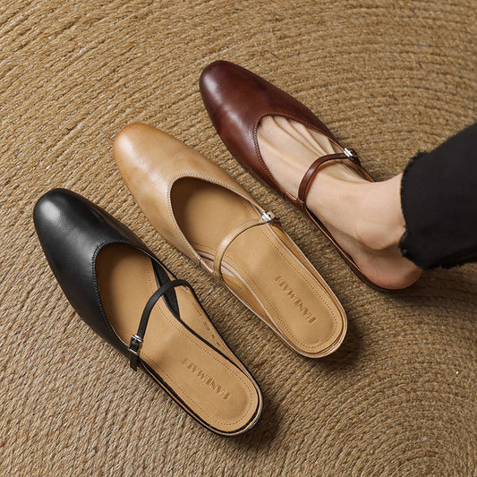 LORÉVA Almond Toe Leather Mary Jane Mules