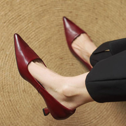 LORÉVA Leather Kitten Heel Pointed Toe Pumps