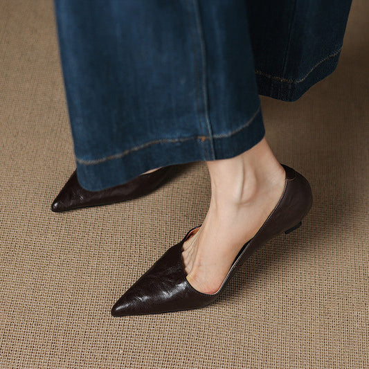 LORÉVA Genuine Leather Pointed-Toe Kitten Heels