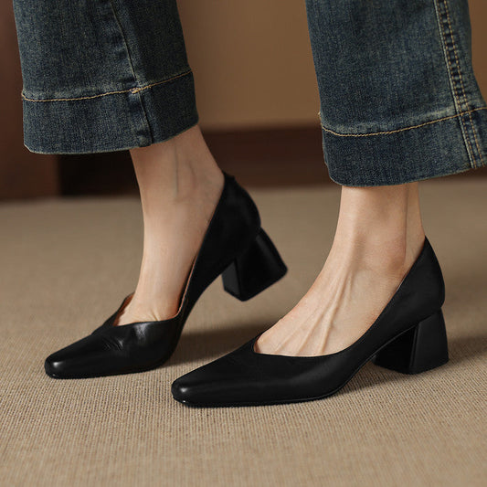 LORÉVA Genuine Leather Block Heel Pumps