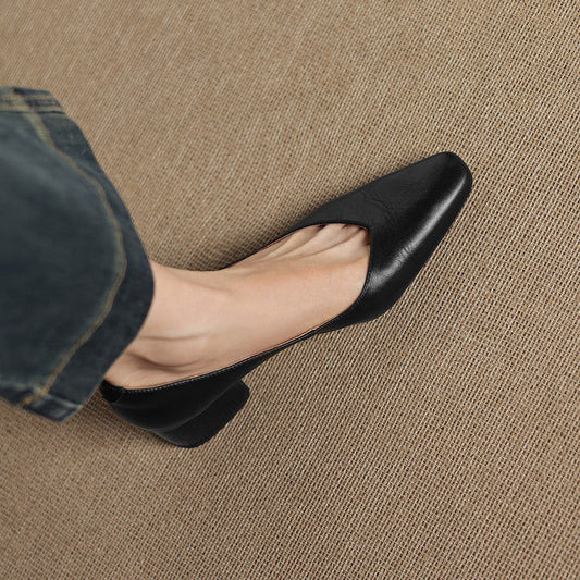 LORÉVA Genuine Leather Block Heel Pumps