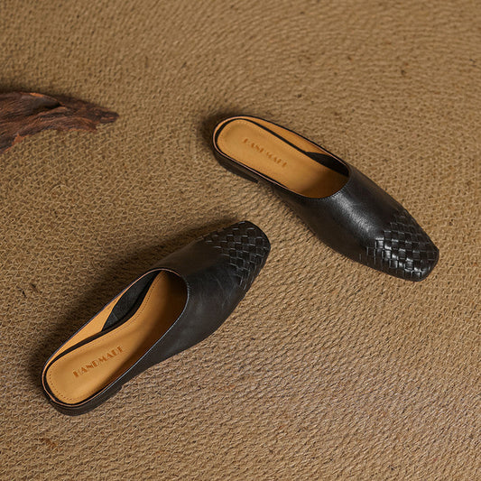 LORÉVA Woven Leather Square Toe Mules