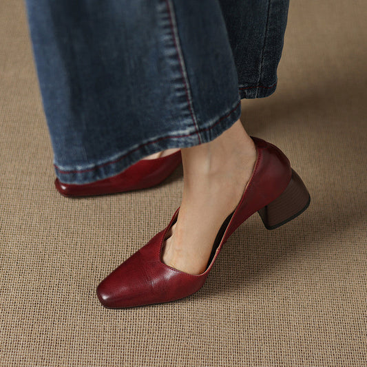 LORÉVA Genuine Leather Block Heel Pumps