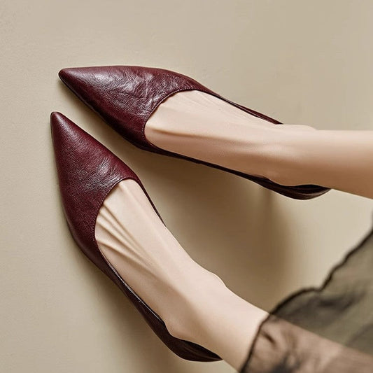 LORÉVA Genuine Leather Pointed-Toe Kitten Heels