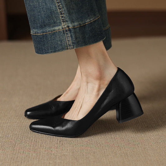 LORÉVA Genuine Leather Block Heel Pumps