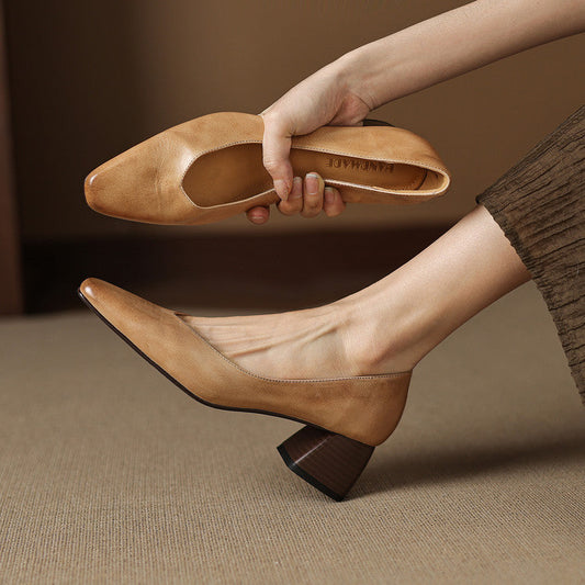 LORÉVA Genuine Leather Block Heel Pumps