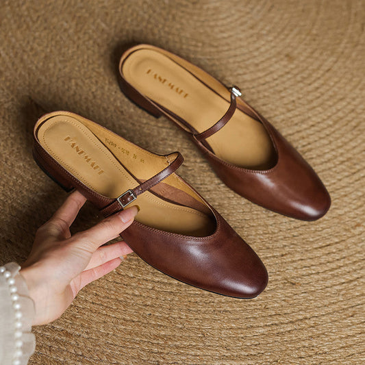 LORÉVA Almond Toe Leather Mary Jane Mules