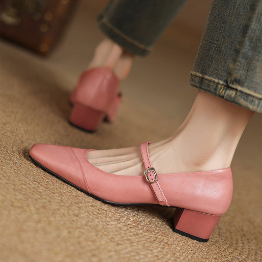LORÉVA Leather Wrap Mary Jane Block Heel Pumps