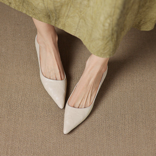 LORÉVA Genuine Leather Pointed-Toe Kitten Heels