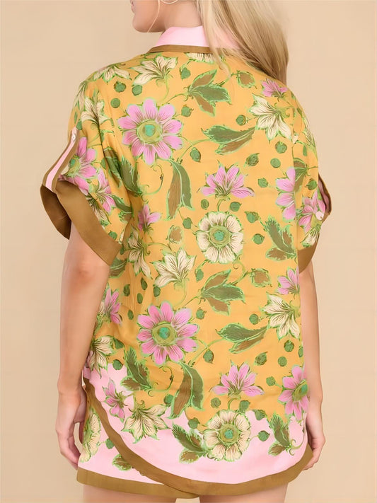 LORÉVA Retro Floral Print Resort Shirt Shorts Set