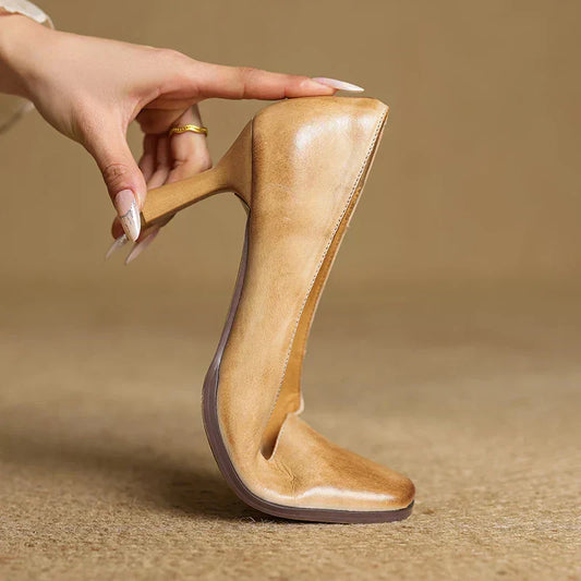 LORÉVA Square Toe Leather Block Heel Pumps