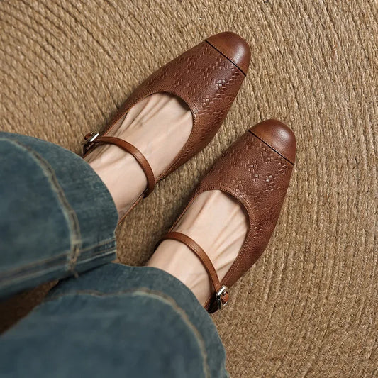LORÉVA Leather Mary Jane Block Heel Mules