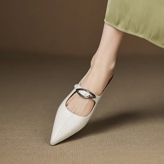 LORÉVA Leather Buckle Pointed Toe Mules