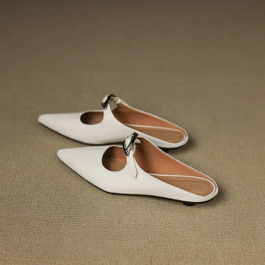 LORÉVA Leather Buckle Pointed Toe Mules