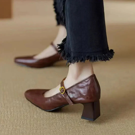 LORÉVA Leather Mary Jane Block Heel Pumps