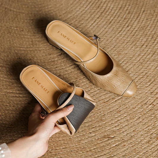 LORÉVA Leather Mary Jane Block Heel Mules