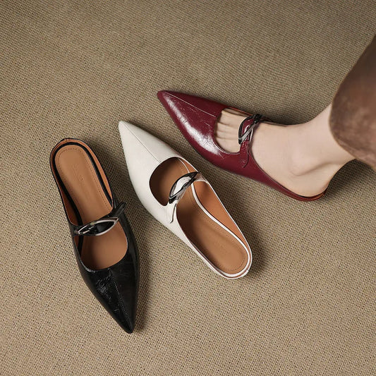 LORÉVA Leather Buckle Pointed Toe Mules