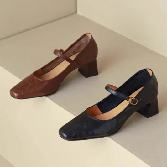 LORÉVA Leather Mary Jane Block Heel Pumps