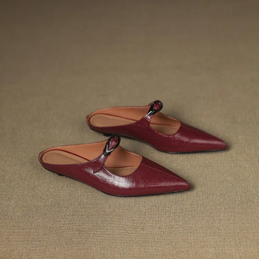 LORÉVA Leather Buckle Pointed Toe Mules
