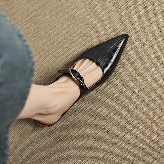 LORÉVA Leather Buckle Pointed Toe Mules
