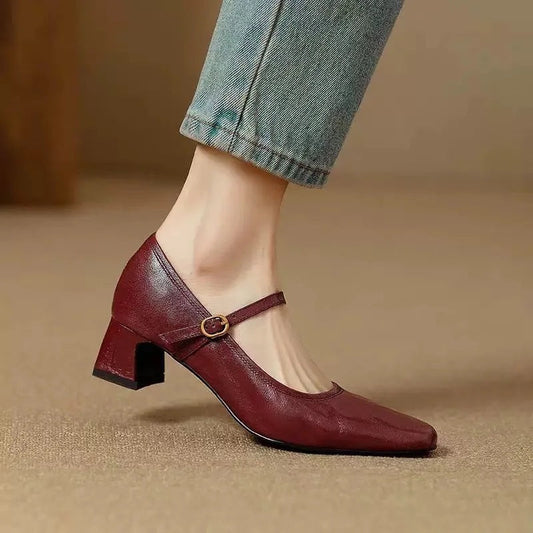 LORÉVA Leather Mary Jane Block Heel Pumps
