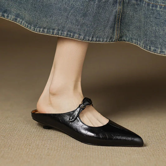 LORÉVA Leather Buckle Pointed Toe Mules