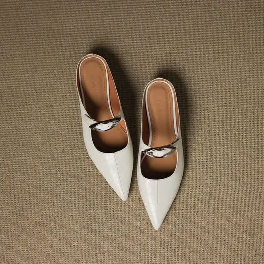 LORÉVA Leather Buckle Pointed Toe Mules