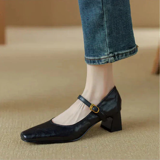 LORÉVA Leather Mary Jane Block Heel Pumps