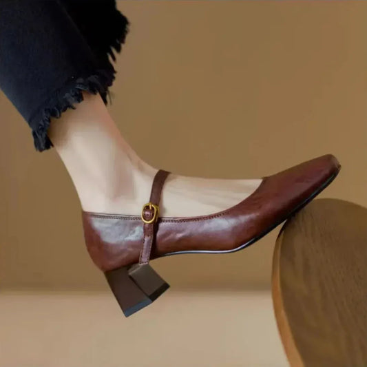 LORÉVA Leather Mary Jane Block Heel Pumps