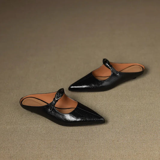 LORÉVA Leather Buckle Pointed Toe Mules