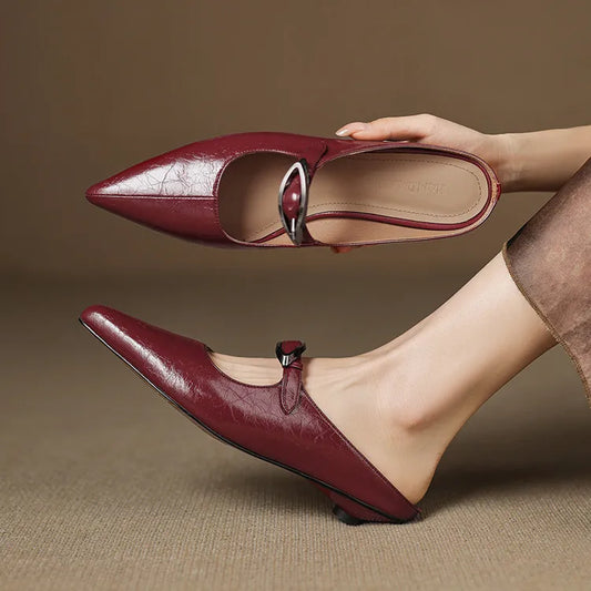 LORÉVA Leather Buckle Pointed Toe Mules