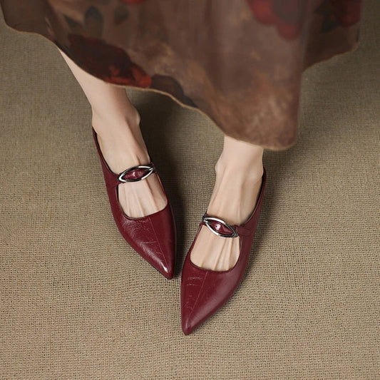 LORÉVA Leather Buckle Pointed Toe Mules